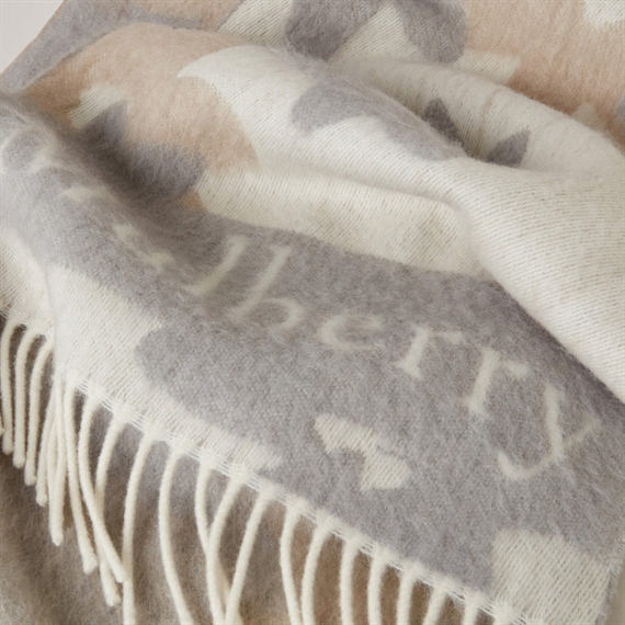 Mulberry Floral Jacquard Scarf, White & Pale Grey